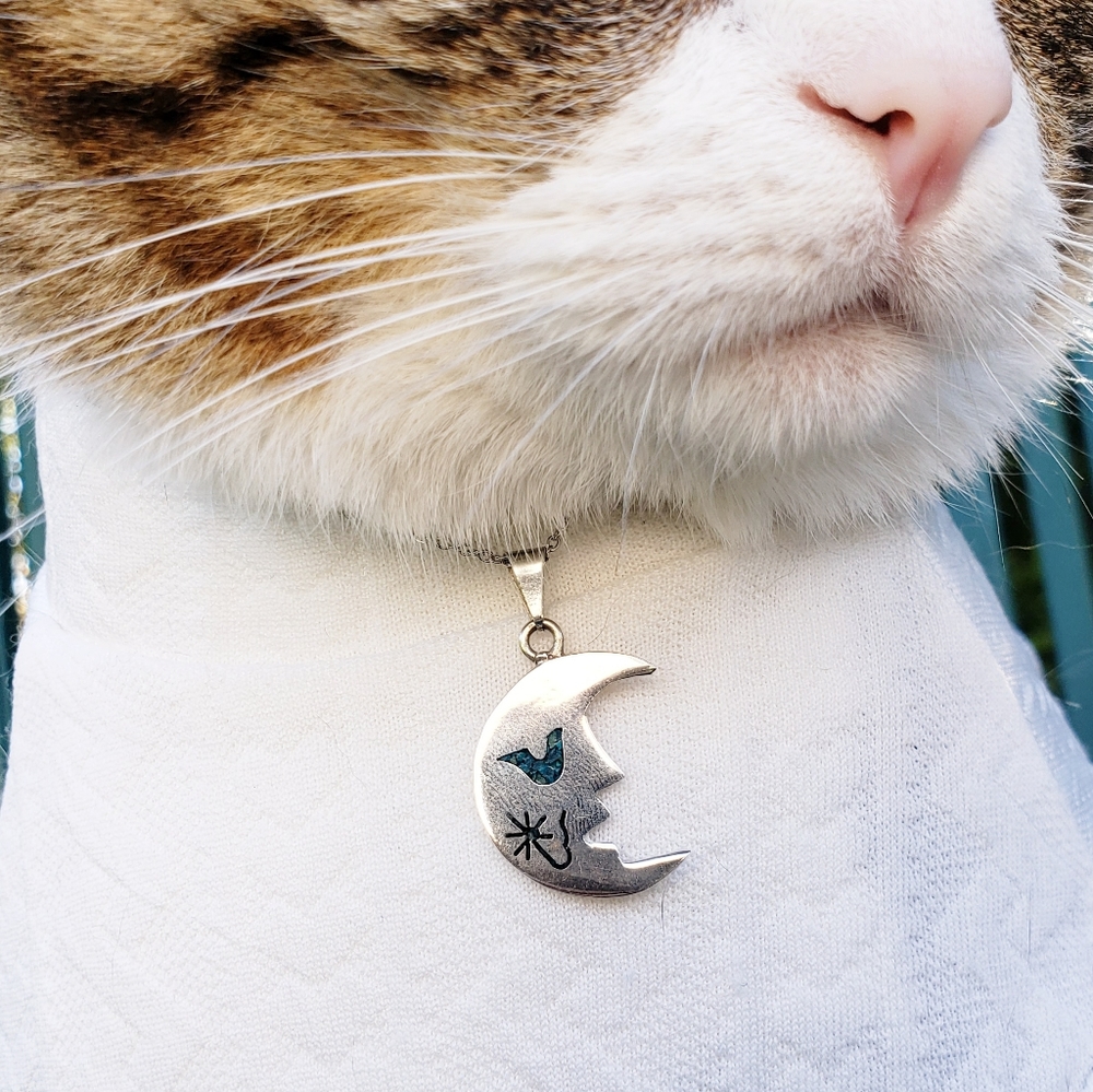 Vintage Signed Silver Taxco Designer Moon Pendant